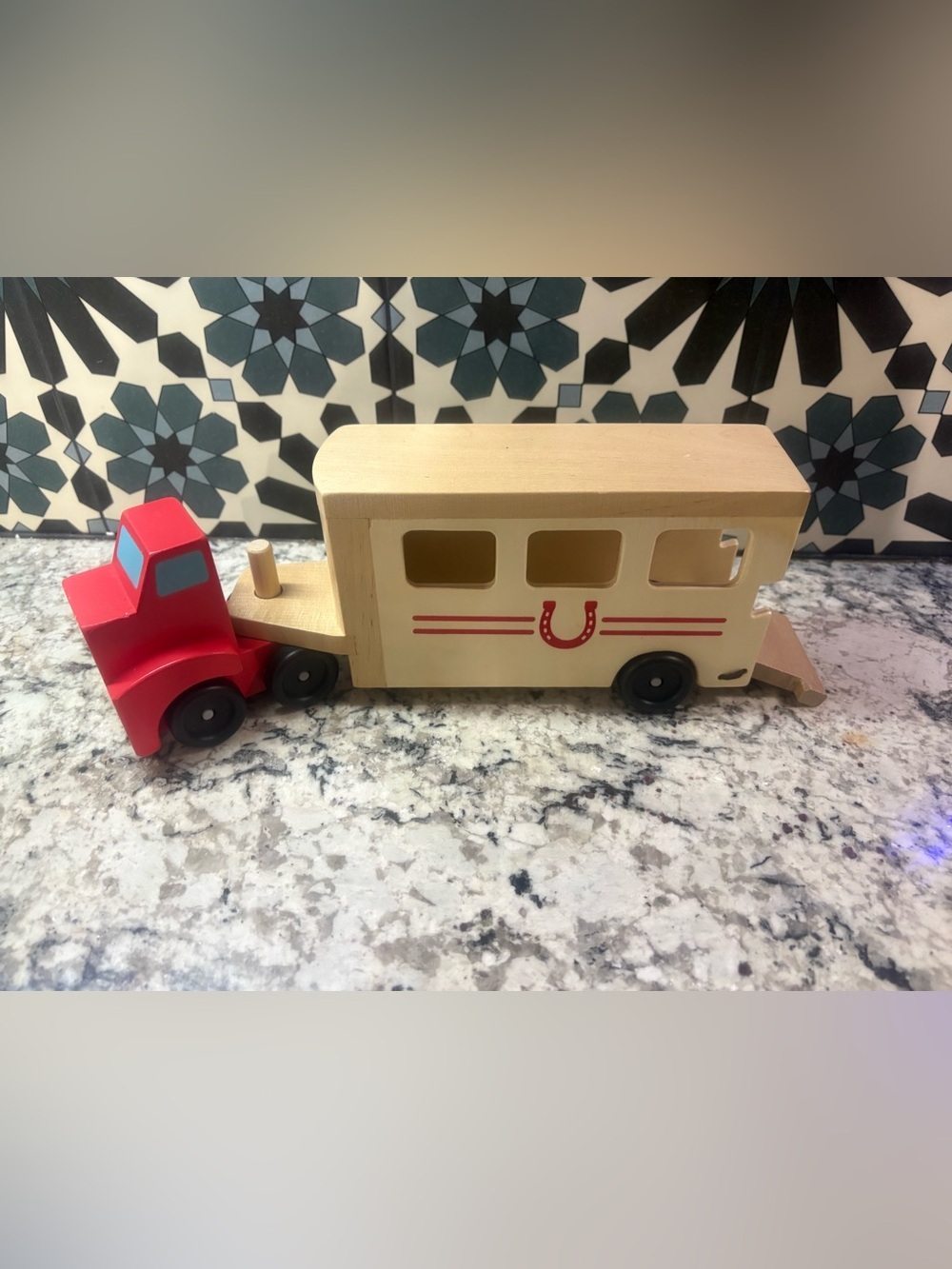 Melissa & Doug Red and Natural Wooden Horse Trailer Toy